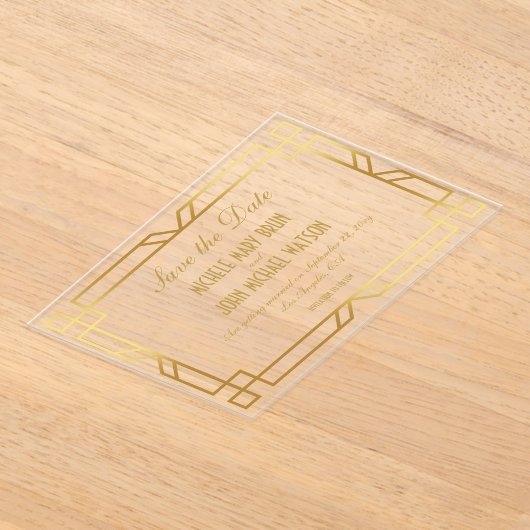 Imitats Gold Frame Klasse Save the Date elegant Acryleinladungen (Ablage )