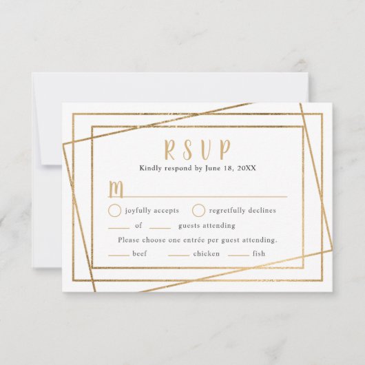 Imitats Gold Geometric Frame Wedding RSVP + Eintri Karte (Vorderseite)