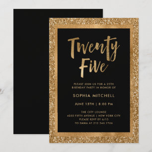 Imitats Gold Glitzer   25. Geburtstagsparty Einladung