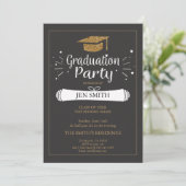 Imitats Gold Glitzer Cap Graduation Party Einladun Einladung (Stehend Vorderseite)