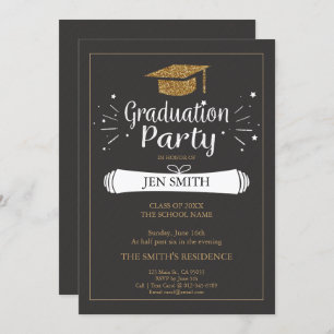 Imitats Gold Glitzer Cap Graduation Party Einladun Einladung