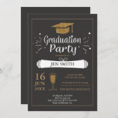 Imitats Gold Glitzer Cap Graduation Party Einladun Einladung (Vorne/Hinten)