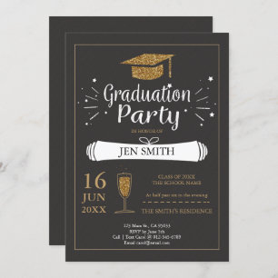 Imitats Gold Glitzer Cap Graduation Party Einladun Einladung