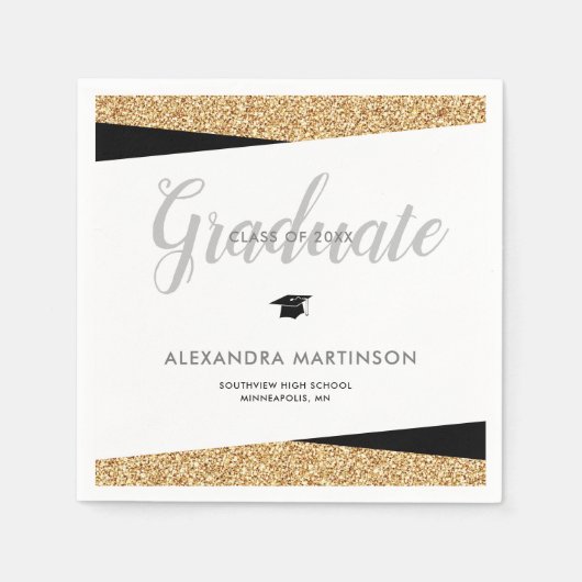 Imitats Gold Glitzer Class of 2025 Abschluss Serviette (Vorderseite)