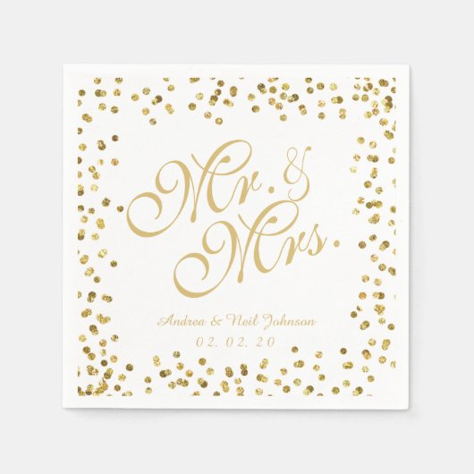 Imitats Gold Glitzer Elegant Mr. and Mrs. Wedding Serviette (Vorderseite)