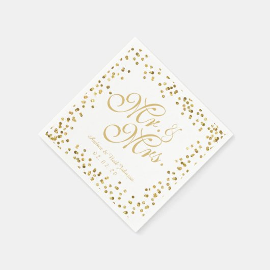 Imitats Gold Glitzer Elegant Mr. and Mrs. Wedding Serviette (Ecke)