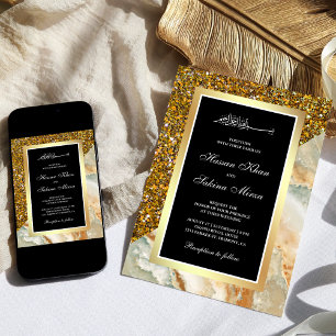 Imitats Gold Glitzer Marmorschwarze muslimische Ho Einladung