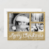 Imitats Gold Glitzer Merry Xmas 3 Foto Postkarte (Vorne/Hinten)