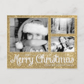 Imitats Gold Glitzer Merry Xmas 3 Foto Postkarte (Vorderseite)