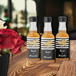 Imitats Gold Glitzer Racehorn auf der schwarzen St Alkoholflaschenetikett