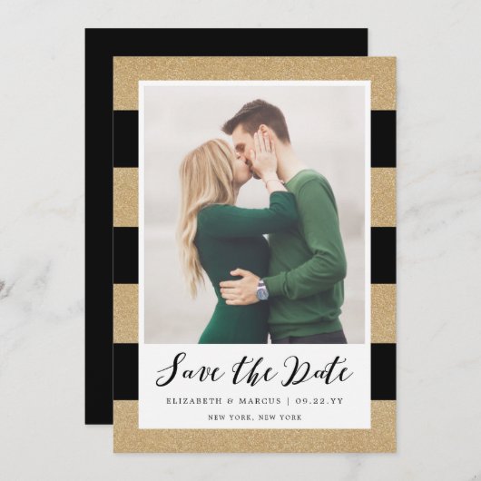 Imitats Gold Glitzer Save the Date Card (Vorne/Hinten)