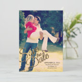Imitats Gold Glitzer Save the Date Hochzeit Erinne (Stehend Vorderseite)