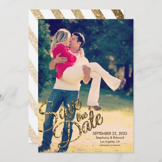 Imitats Gold Glitzer Save the Date Hochzeit Erinne (Vorne/Hinten)