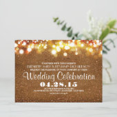 Imitats Gold Glitzer Streichellichter Hochzeitsein Einladung (Stehend Vorderseite)