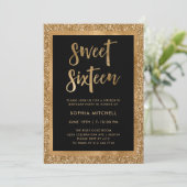 Imitats Gold Glitzer | Sweet 16 Party Einladung (Stehend Vorderseite)