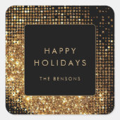 Imitats Gold Glitzer und Black Happy Urlaub Quadratischer Aufkleber (Vorderseite)