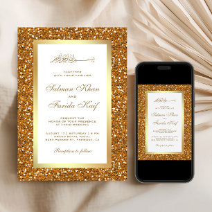 Imitats Gold Glitzer Weiße Islamische Hochzeit Einladung