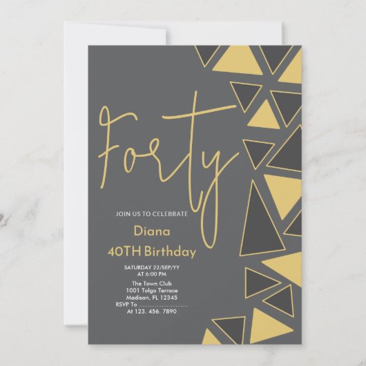 Imitats Gold & Gray Einladung zum Geburtstag (Vorderseite)