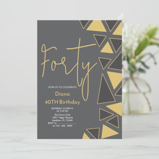 Imitats Gold & Gray Einladung zum Geburtstag (Stehend Vorderseite)