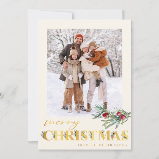 Imitats Gold Green Frohe Weihnachtsfotokarte Feiertagskarte (Vorderseite)