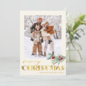 Imitats Gold Green Frohe Weihnachtsfotokarte Feiertagskarte (Stehend Vorderseite)