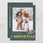Imitats Gold Green Frohe Weihnachtsfotokarte Feiertagskarte (Vorne/Hinten)