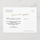 Imitats Gold Handwrite Rettete unser Datum White P Ankündigungspostkarte (Rückseite)