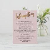 Imitats Gold Header Dusty Rose Hochzeitsinformatio Begleitkarte (Stehend Vorderseite)