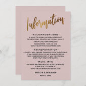 Imitats Gold Header Dusty Rose Hochzeitsinformatio Begleitkarte (Vorne/Hinten)