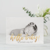 Imitats Gold Hello Baby! Foto Birth Ankündigung (Stehend Vorderseite)