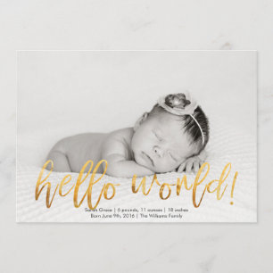 Imitats Gold Hello World Foto Geburtserklärung Ankündigung