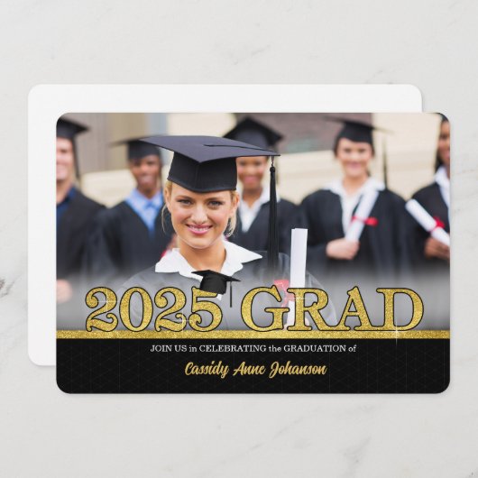 Imitats Gold HORZ Foto 2025 Graduation Party Einladung (Vorne/Hinten)