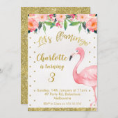 Imitats Gold Let's Flamingle Einladung zum Geburts (Vorne/Hinten)