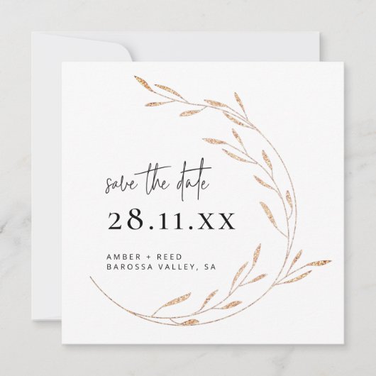 Imitats Gold Minimalistisch Kranz Save the Date (Vorderseite)