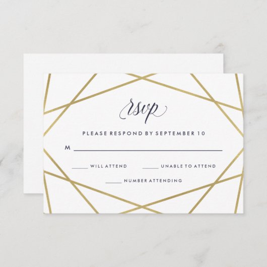 Imitats Gold mit Midnight Blue Text Wedding RSVP (Vorne/Hinten)