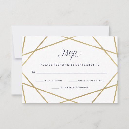Imitats Gold mit Midnight Blue Text Wedding RSVP Karte (Vorderseite)