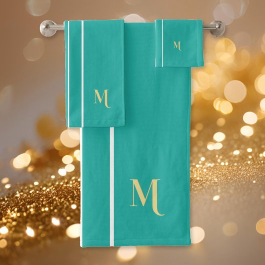 Imitats Gold Mit Monogramm Aquamarine Streifen Badhandtuch Set