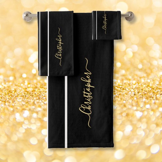 Imitats Gold Mit Monogramm Schwarz-weiße Rennstrei Badhandtuch Set