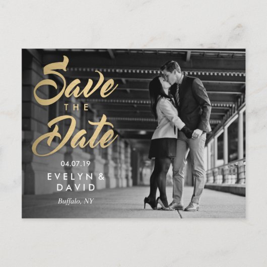 Imitats Gold Moderne Save the Date Postkarten (Vorderseite)