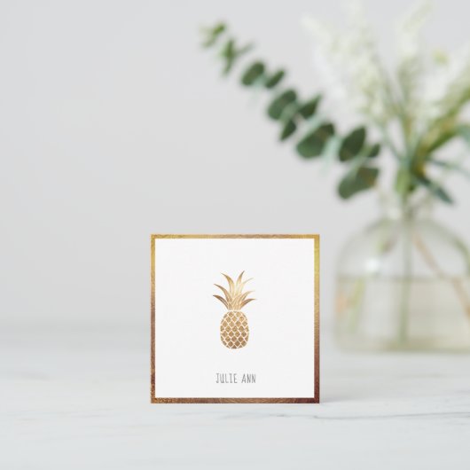 IMITATS GOLD PINEAPPLE QUADRATISCHE VISITENKARTE (Stehend Vorderseite)