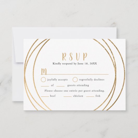 Imitats Gold Round Geo Frame Wedding RSVP + Eintri Karte (Vorderseite)