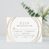 Imitats Gold Round Geo Frame Wedding RSVP + Eintri Karte (Stehend Vorderseite)