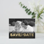 Imitats Gold Save the Date Foto Postkarte (Stehend Vorderseite)