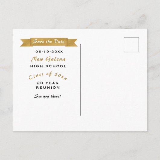 Imitats Gold School Class Wiedersehen Save the Dat Ankündigungspostkarte (Rückseite)