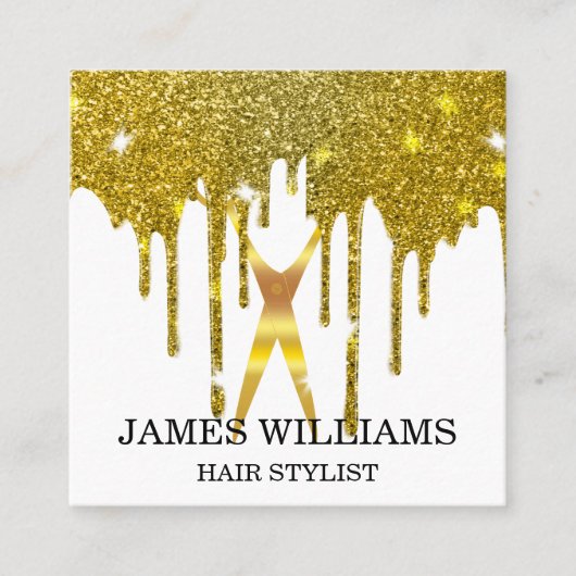 Imitats Gold Scissors Hair Stylist Tropfen Quadratische Visitenkarte (Vorderseite)