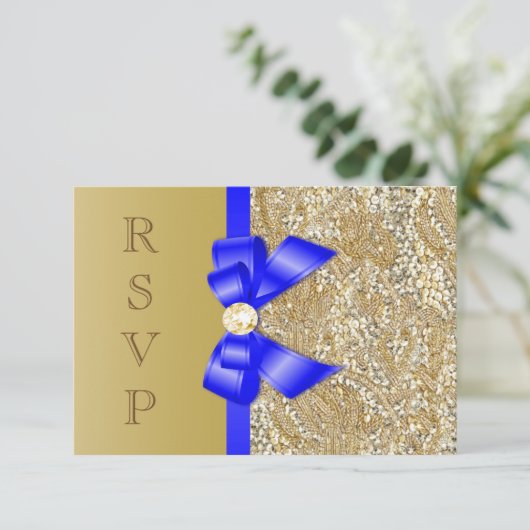 Imitats Gold Sequins Royal Blue Bow UAWG Einladung (Stehend Vorderseite)