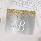 Imitats Gold Silber Bürstenmetall Glitzer Monogram Mousepad