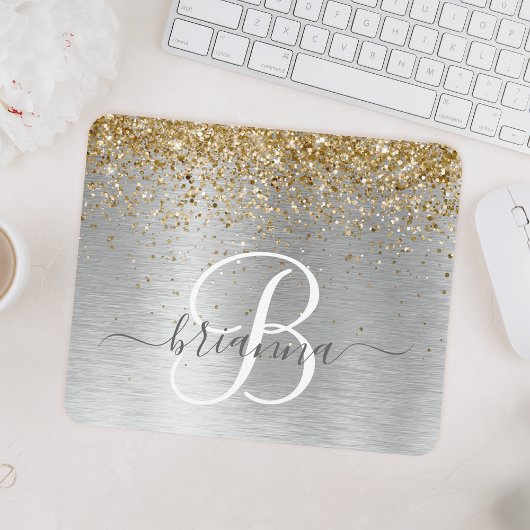 Imitats Gold Silber Bürstenmetall Glitzer Monogram Mousepad