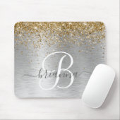 Imitats Gold Silber Bürstenmetall Glitzer Monogram Mousepad (Mit Mouse)
