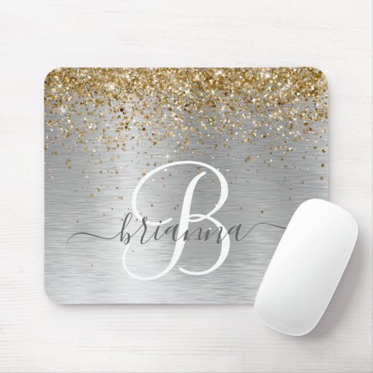 Imitats Gold Silber Bürstenmetall Glitzer Monogram Mousepad (Mit Mouse)
